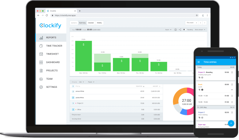 Time tracking and reporting in Clockify