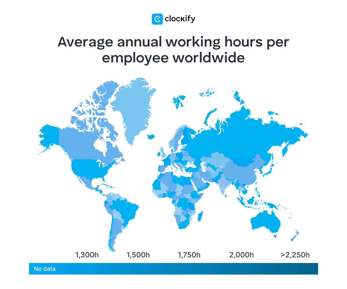 Average annual working hours per employee worldwide