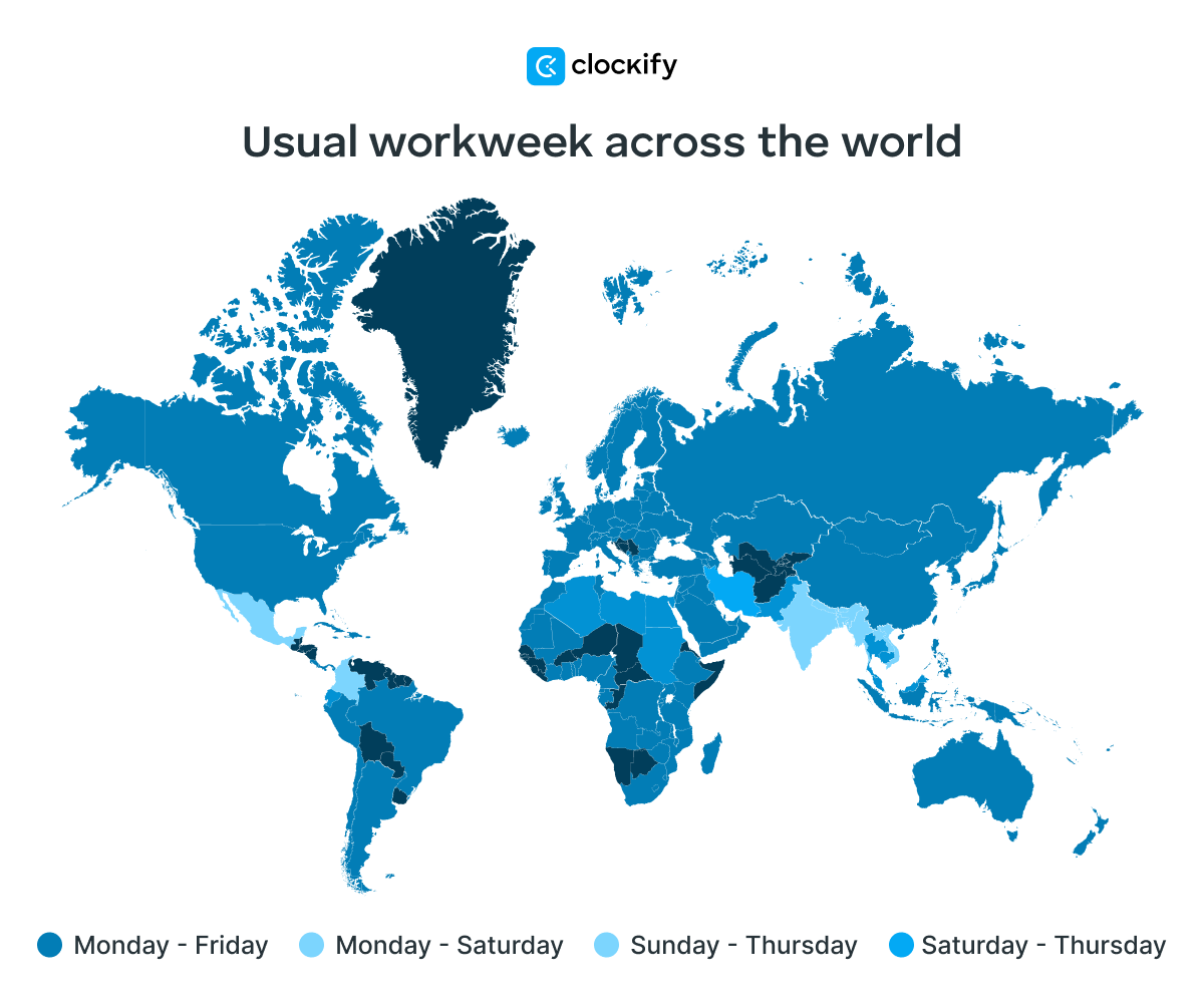 usual workweek across the world