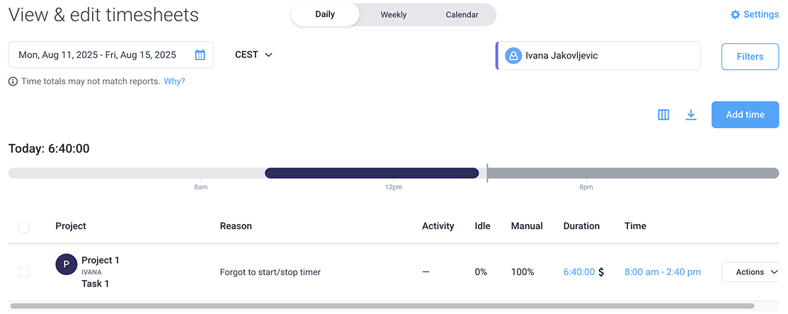hubstaff daily view option