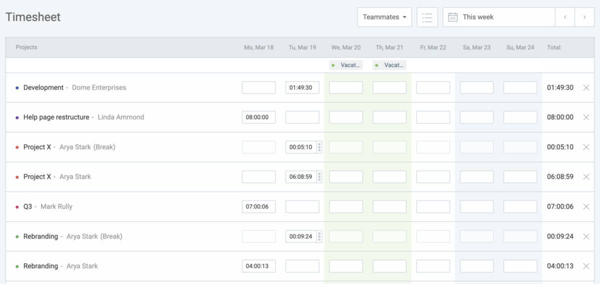 Timesheets in Clockify