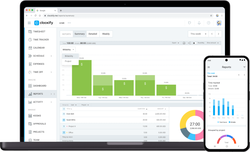 Versión web version de la aplicación Clockify