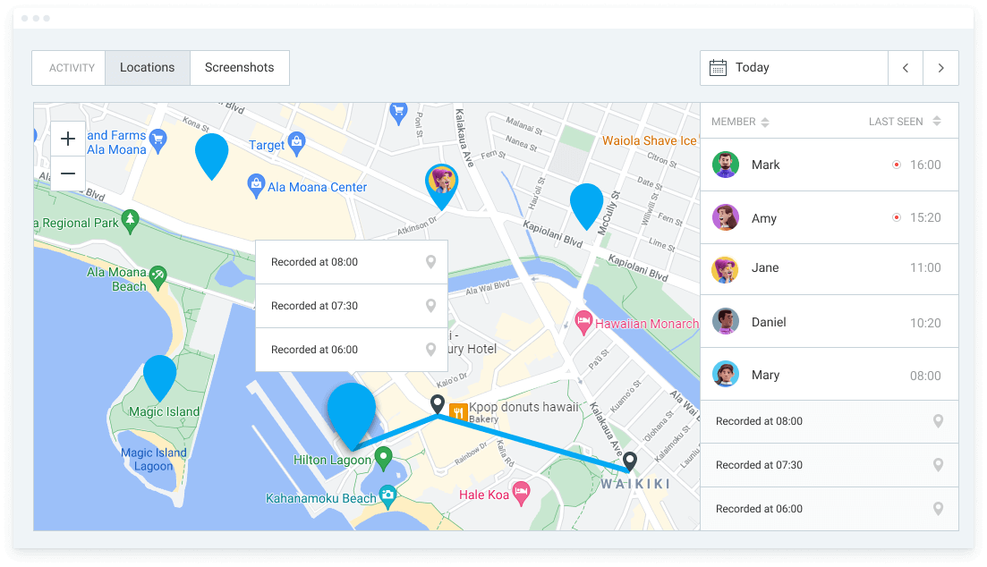 GPS location of clocked in employees