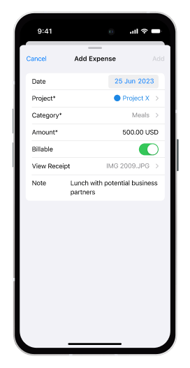 Track project related expenses on iPhone