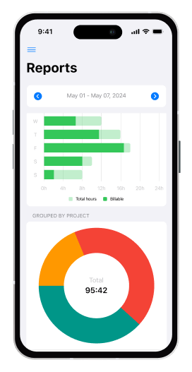 iPhone time tracking app screenshot of report