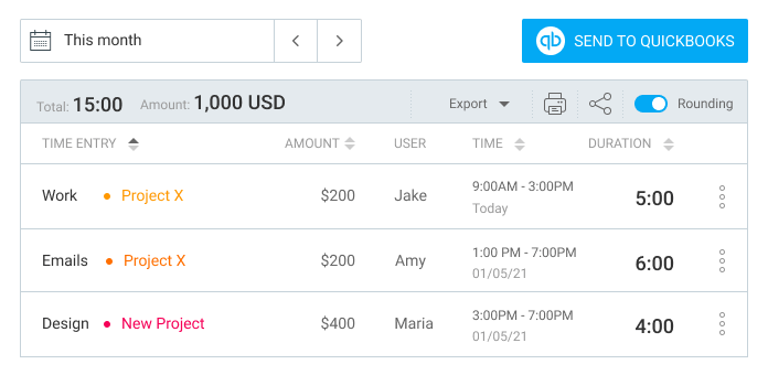 Envía las horas facturables a QuickBooks para facturación