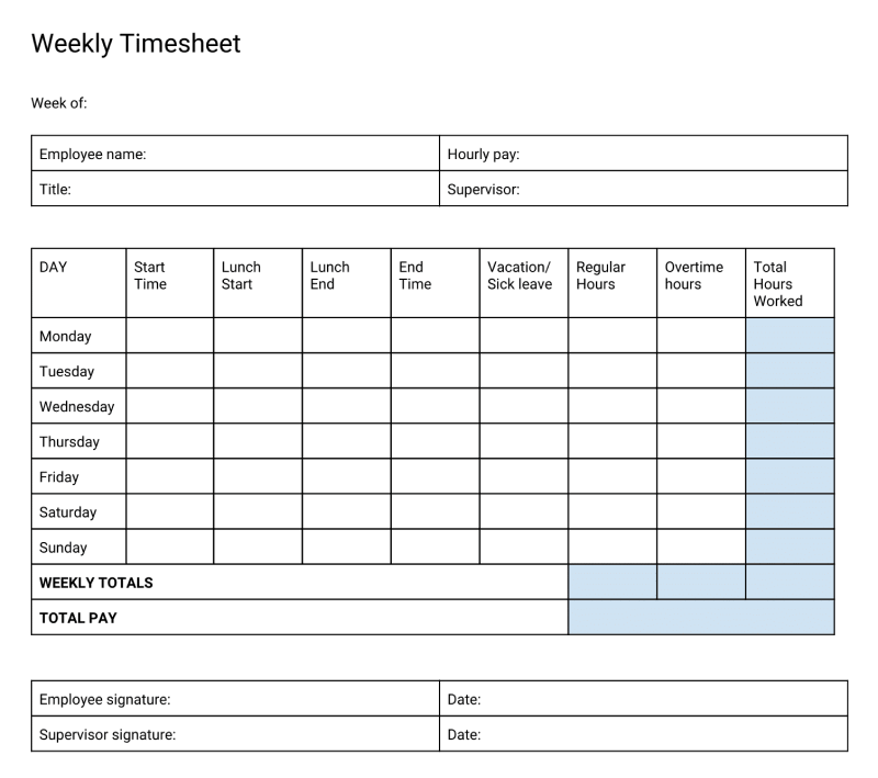 Weekly timesheet template