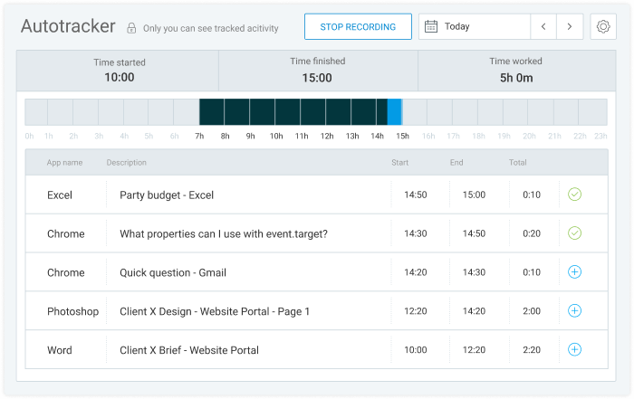 Zeiterfassung-App für Linux Screenshot des Schaltmodus